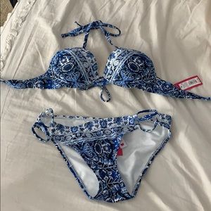 Blue two piece swimsuit